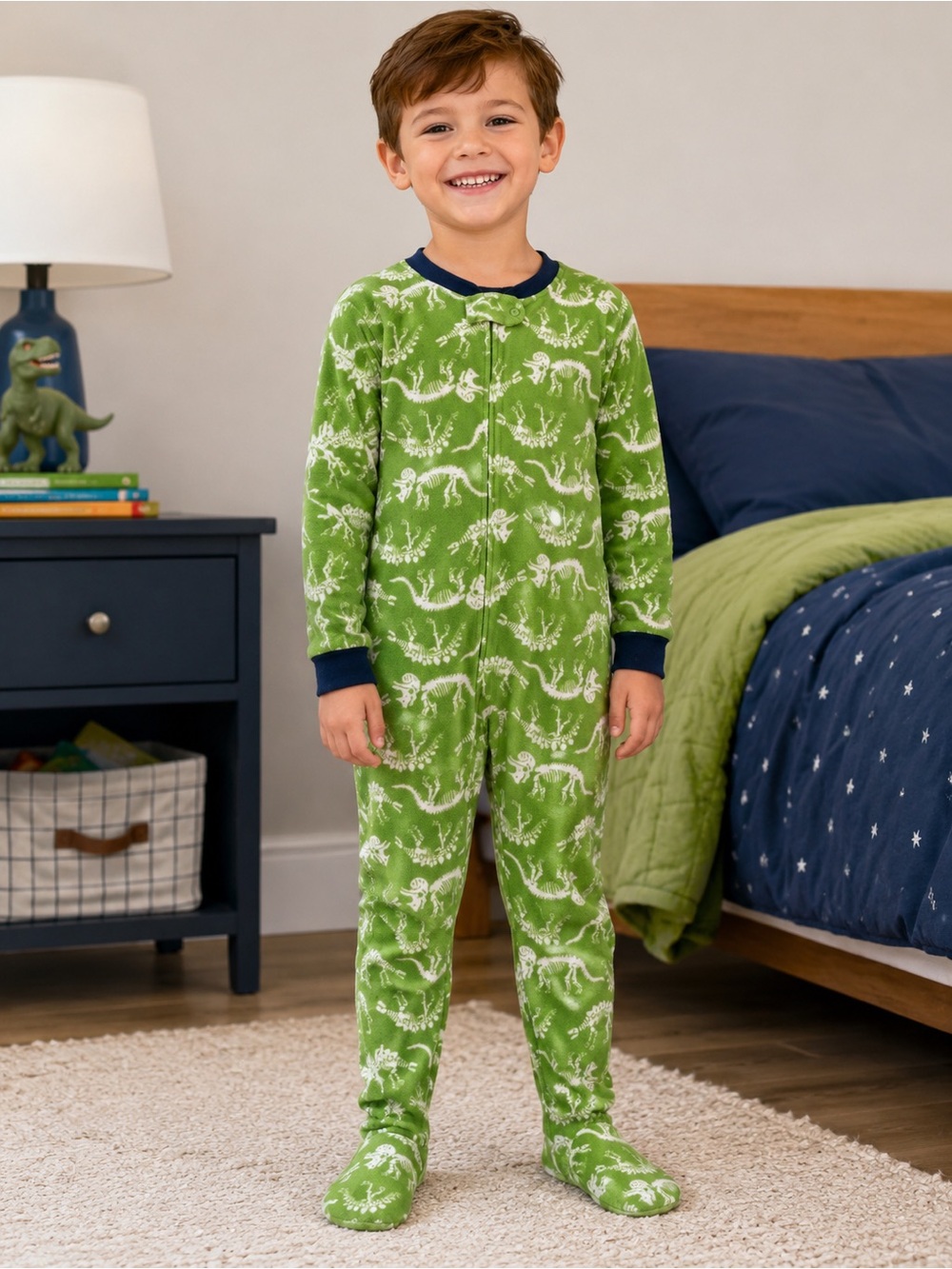 Carter’s 5T Dinosaur Skeleton Fleece Footed Pajamas Green